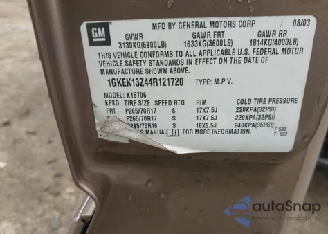 2004 GMC Yukon Slt из США, поврежденный, VIN 1GKEK13Z44R121720